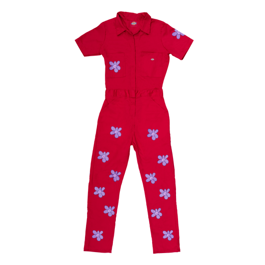 Smiley Flower Coveralls - Red