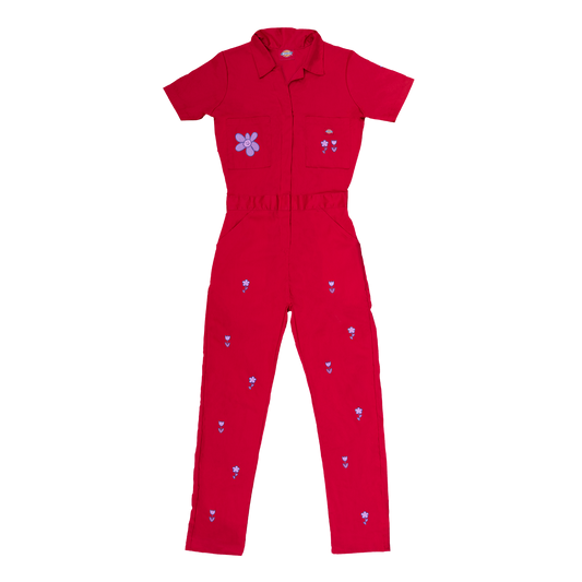 Tiny Flower Coveralls - Red